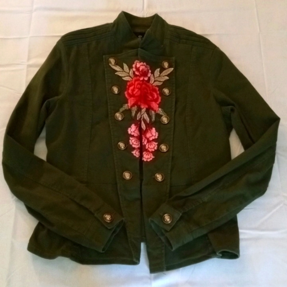 One 5 One military peplum rose embroidered jacket - Picture 1 of 8